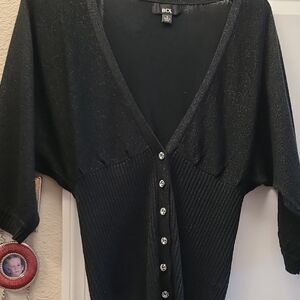 GUC Worn Once. BCX Shimmering Black Cardigan. Deep V For Layering